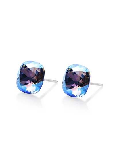 Seona Seona Sophia 10mm Cushion Cut Crystal Earrings – Hypoallergenic Stud Earrings for Women, Tarnish‑Free Stainless Steel Jewelry for Sensitive Ears - Light Sapphire Shimmer